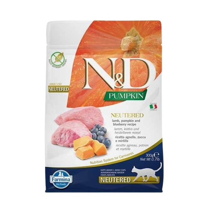 N&D Balkabaklı Kuzu Etli Yaban Mersinli Tahılsız Kısırlaştırılmış Kedi Maması 1,5 Kg