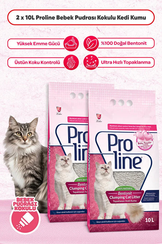 Proline Bebek Pudrası Kokulu İnce Tane Topaklanan Kedi Kumu 10 Lt x 2 Adet
