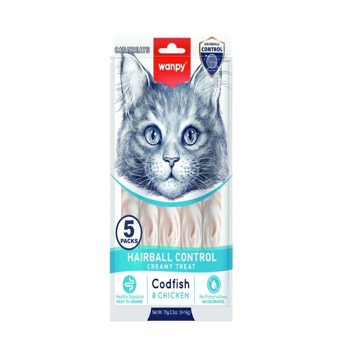 Wanpy Creamy Lickable Tüy Topaklanma Kontrolü Kedi Ödülü 5x14 Gr