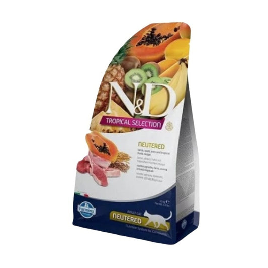 N&D Tropical Selection Düşük Tahıllı, Tropikal Meyveli & Kuzu Etli Kısırlaştırılmış Kedi Maması 1,5 Kg