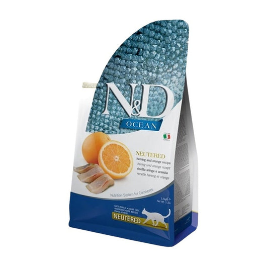 N&D Ocean Ringa Balıklı Ve Portakallı Tahılsız Kısırlaştırılmış Kedi Maması 1,5 Kg