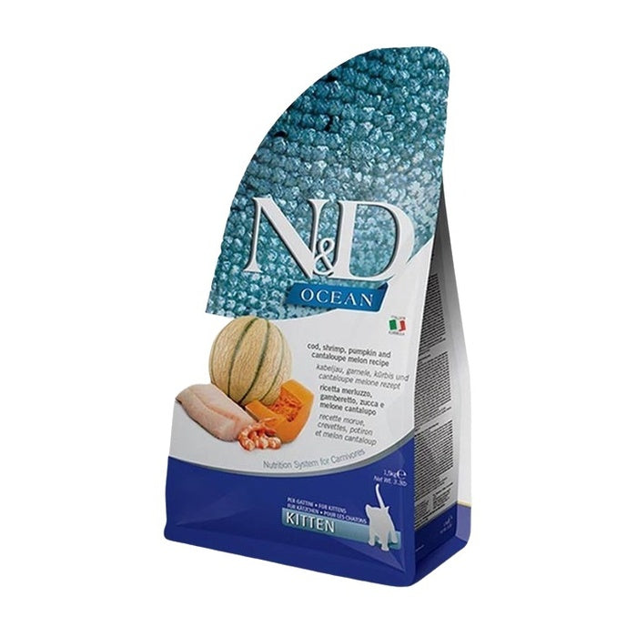 N&D Ocean Morina Balıklı Bal Kabaklı Karidesli Ve Kavunlu Tahılsız Yavru Kedi Maması 1,5 Kg