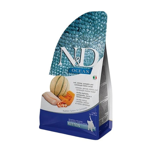 N&D Ocean Morina Balıklı Bal Kabaklı Karidesli Ve Kavunlu Tahılsız Yavru Kedi Maması 1,5 Kg