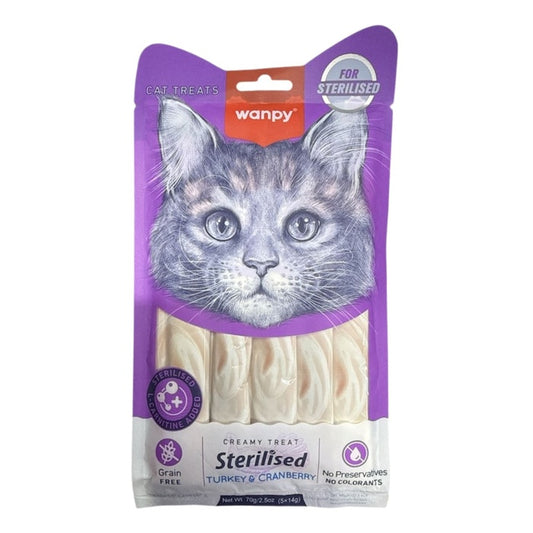Wanpy Hindi ve Kızılcıklı Kısırlaştırılmış Kedi Krema Ödülü 5x14 Gr
