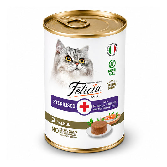 Felicia Kısırlaştırılmış Tahılsız Somonlu Kedi Konserve 400 Gr