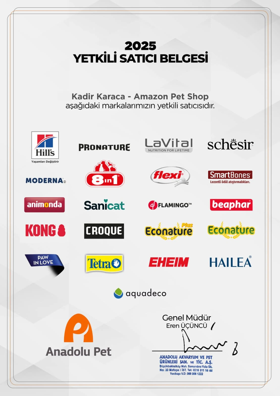 Anadolu Pet yetkili satıcı belgesi - web için kimlik bilgileri maskelenmiş önizleme